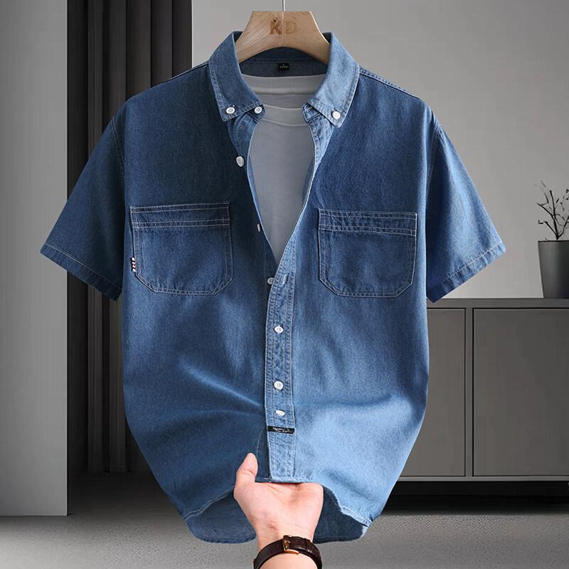 Summer Men's Short Sleeve Casual Shirts Denim Shirt Men Casual Shirts Men Clothes Size S-4XL