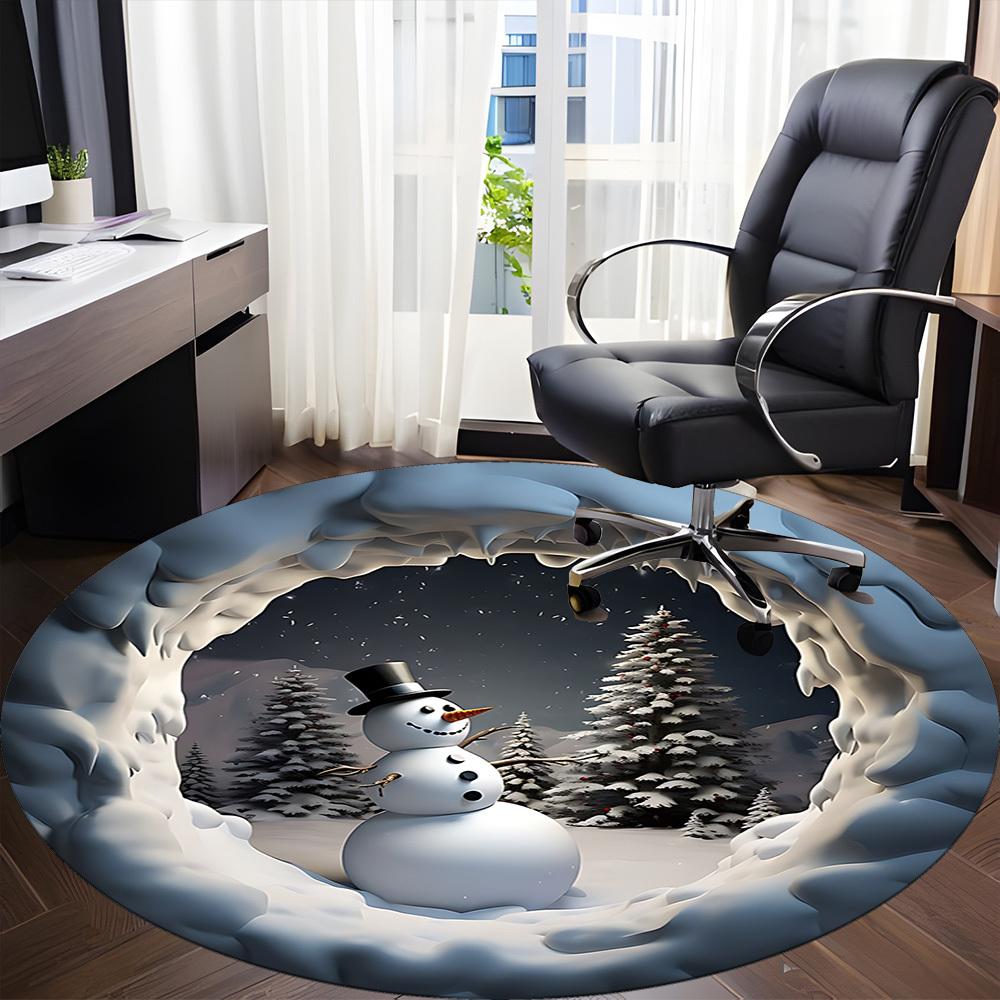 1pc Snowman Winter Scene Chair Carpet for Office, Soft, Non Slip Polyester Mat, Office, Entryway, Living Room, Bedroom