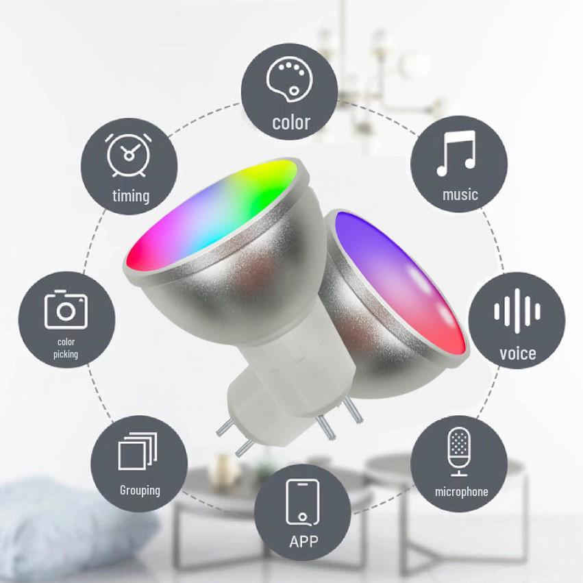 Voice-Controlled RGBCW Spotlight with Dimming & Color Temp Adjustment, Compatible with Alexa and Tuya, Smart GU5.3 WiFi Light.