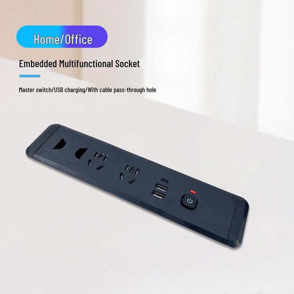 Einbau-Doppelseitige USB-Steckdosenleiste mit Kabeldurchführung für Büro-Schreibtische