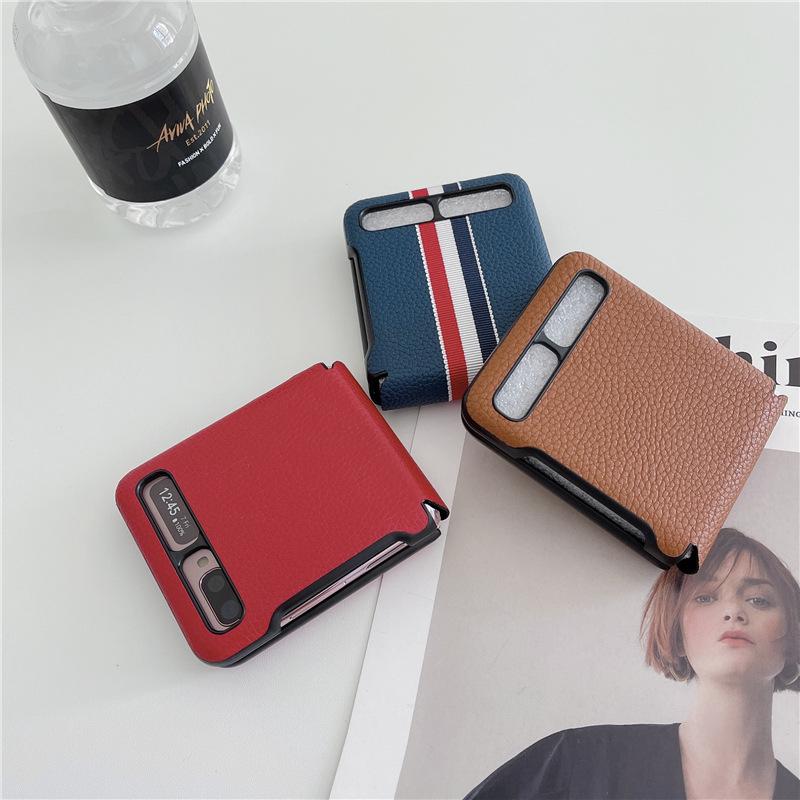 2021 Lychee Pattern Fold Case For Samsung Galaxy Z Flip Cover Anti -Knock Luxury Leather Cases For F7000 2021