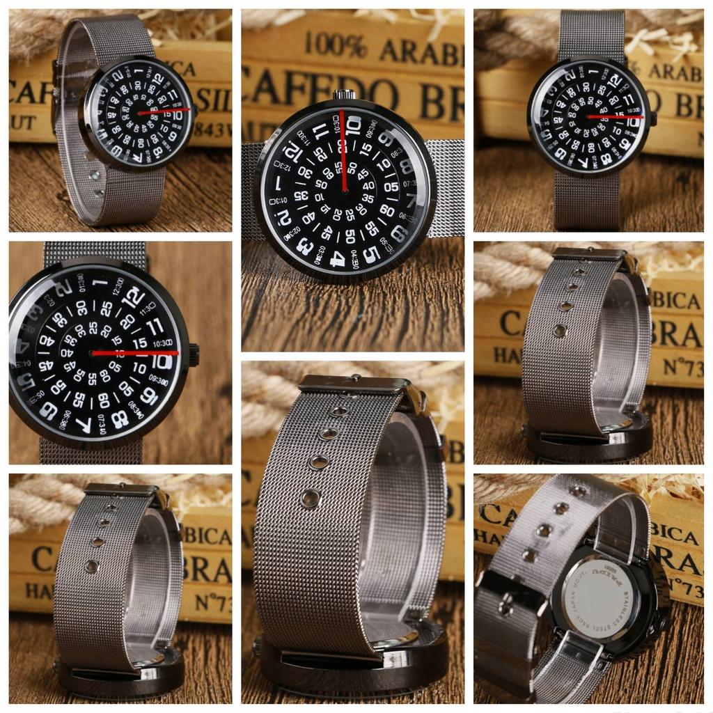Relojes con manecillas rojas y tocadiscos creativos a la moda, relojes deportivos para hombre, relojes de cuarzo de acero inoxidable negros para hombre