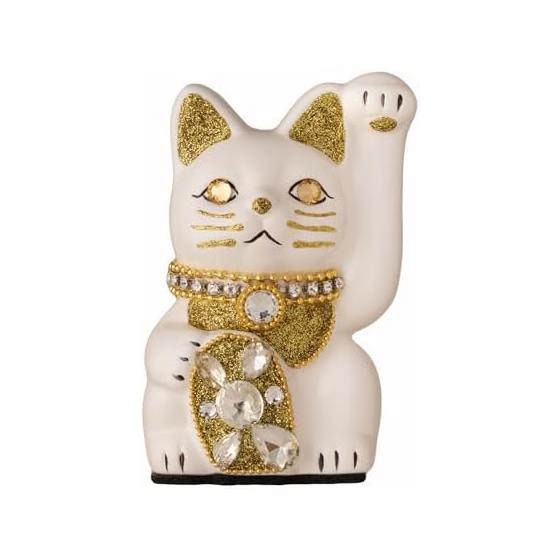 Lucky Cat Jewelry Cat (S-SIZE White) Left Hand Raised/Pottery_Lucky Cat Lucky Cat Maneki Cat Lucky Feng Shui Ornament (jw_S White
