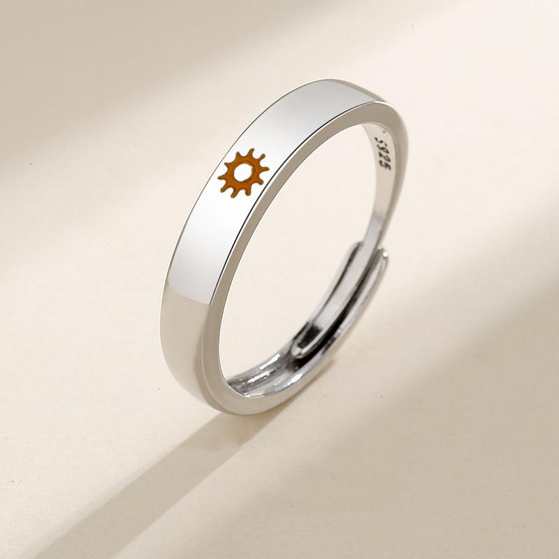 JWER Couple Rings Moon Star Fashion Wedding Bride Bridegroom Jewelry Sun Moon Rings Anniversary for Best Friends Adjustable opening