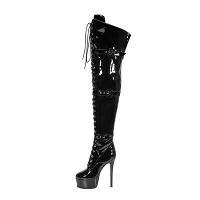 New High-quality Belt Buckle Cross Strap Over The Knee Boots Sexy Hot Girl Pole Dance 15cm High Heel Motorcycle Boots Size35-48