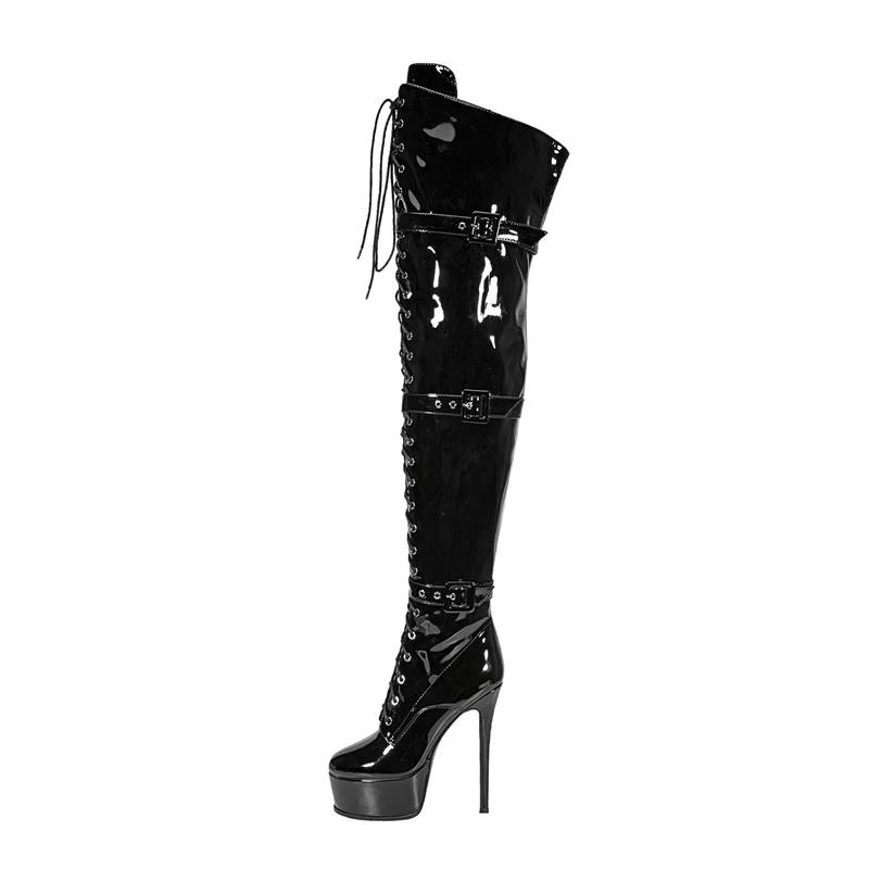 Fashion New High-quality Belt Buckle Cross Strap Over The Knee Boots Sexy Hot Girl Pole Dance 15cm High Heel Motorcycle Boots Size35-48