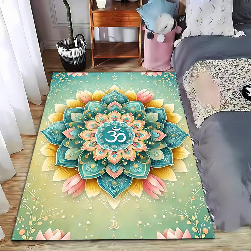 Mandala Lotus Pattern Carpet with Om Symbol, Boho Style Mat Decor Suitable for use as an anti-slip for living room bedroom sofas 40x60cm( 15x23in )