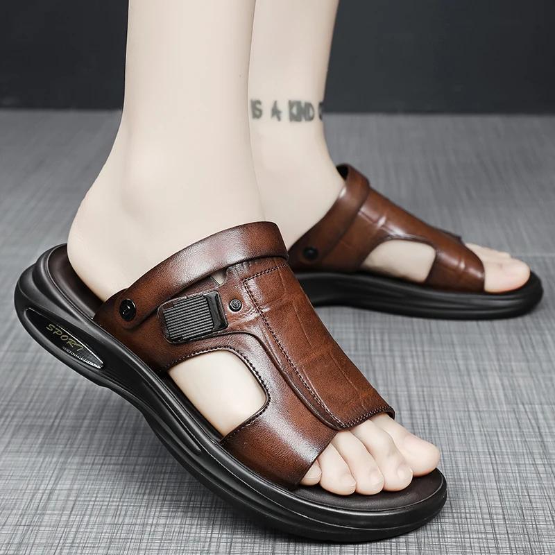 Fashion 2025 Summer Fashion Men Sandals Man Beach Leather Sandals Luxury Sandals Men Outdoor Beach Casual Shoes Cheap Male Sandals
