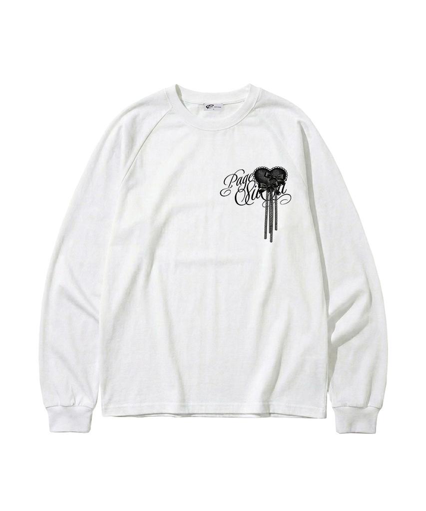 PAGESIISII Heart Ribbon Brooch Print Oversized Long Sleeve White