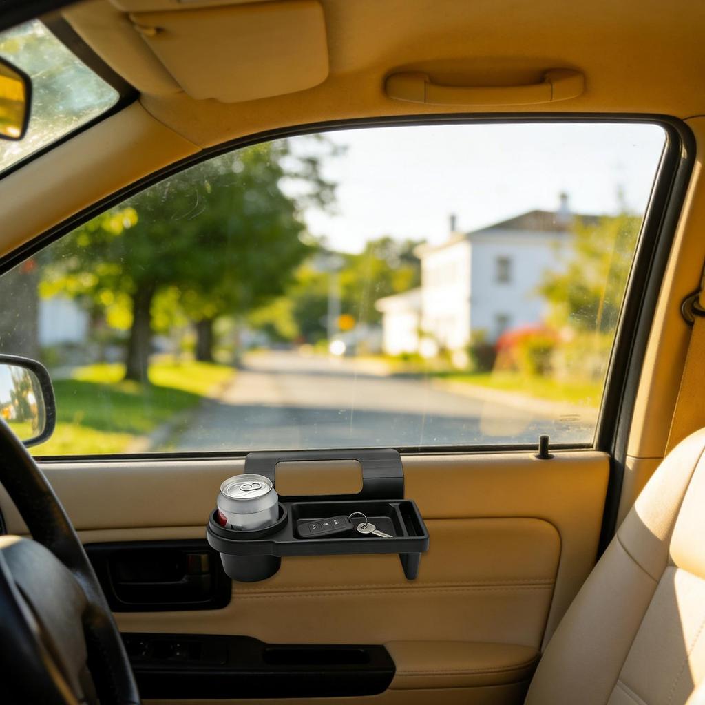 Car Drink Holder with Tray, Door Cup Holders for Vehicles Rack for Automotive Vehicle Truck Window Door Cell Phone Earphone Key