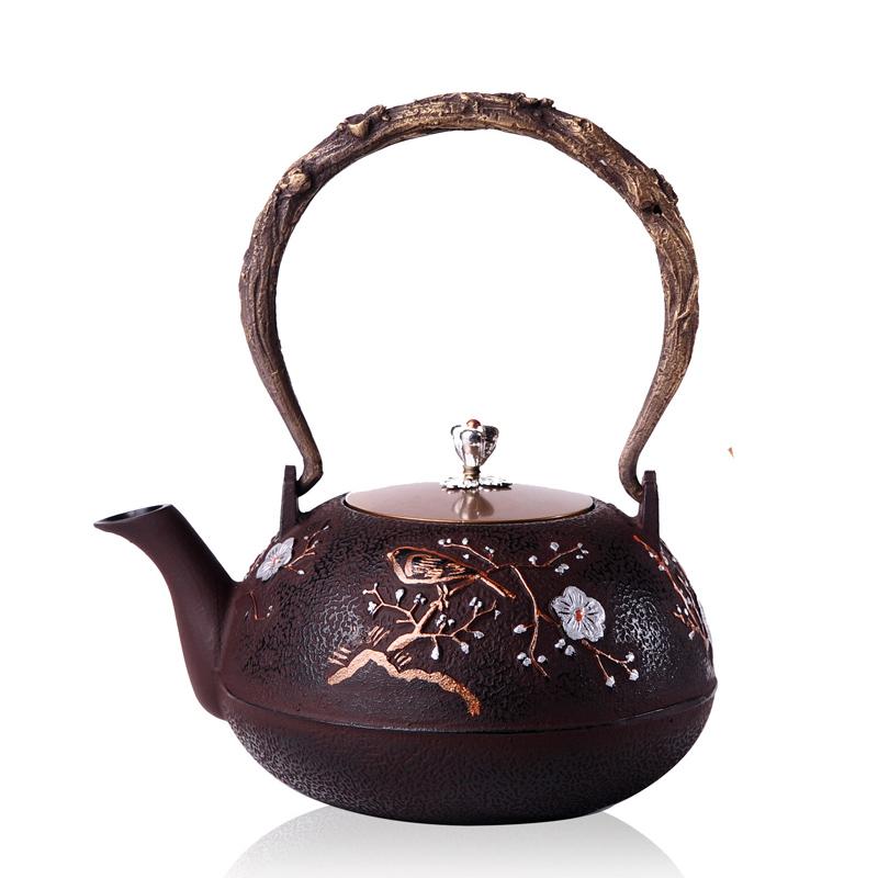 Cast Iron Boiling Teapot for Tea Brewing, Traditional Heating Water Kettle, Charcoal Stove Compatible, Rustic Black