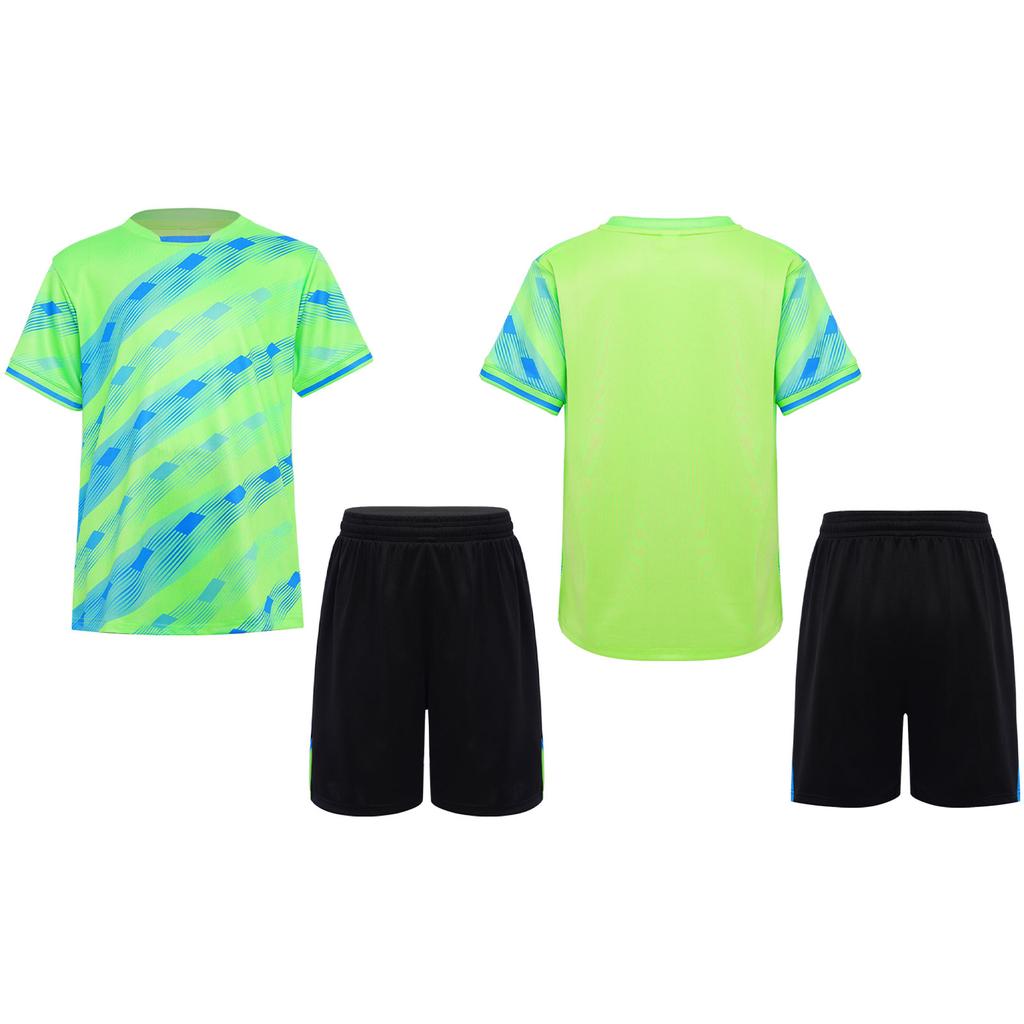 Kids Quick-Drying Sports Set Boys 2-piece Swim Suits Short Sleeve Striped T-shirt with Shorts Outfit Football Basketball Uniform