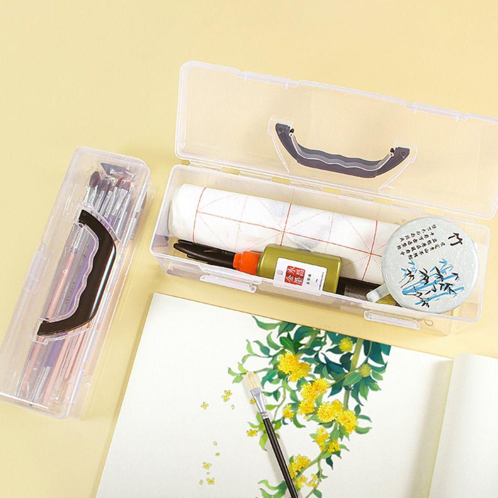 with Handle Painting Brush Case Plastic Calligraphy Toolbox  Stationery Storage