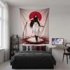 Dark Goth Samurai Tapestry Female Warrior Wall Hanging Red Circle Blood Art Japanese Style Katana Decor Goth Room Decor