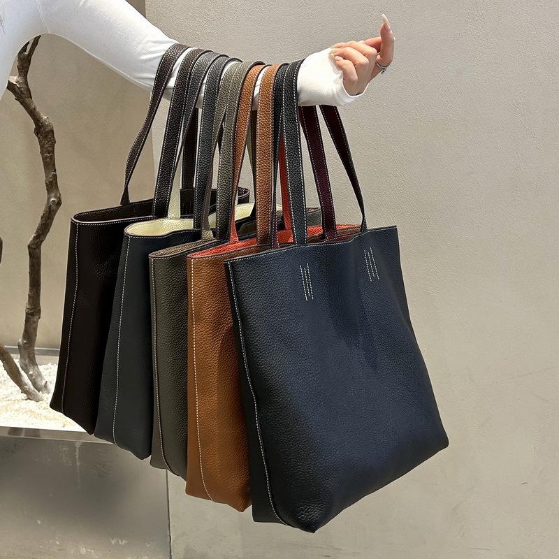 New Double-sided TC Leather Tote Women's Bag, Easy To Knead, Large Capacity Commuting European and American Style Versatile Bag