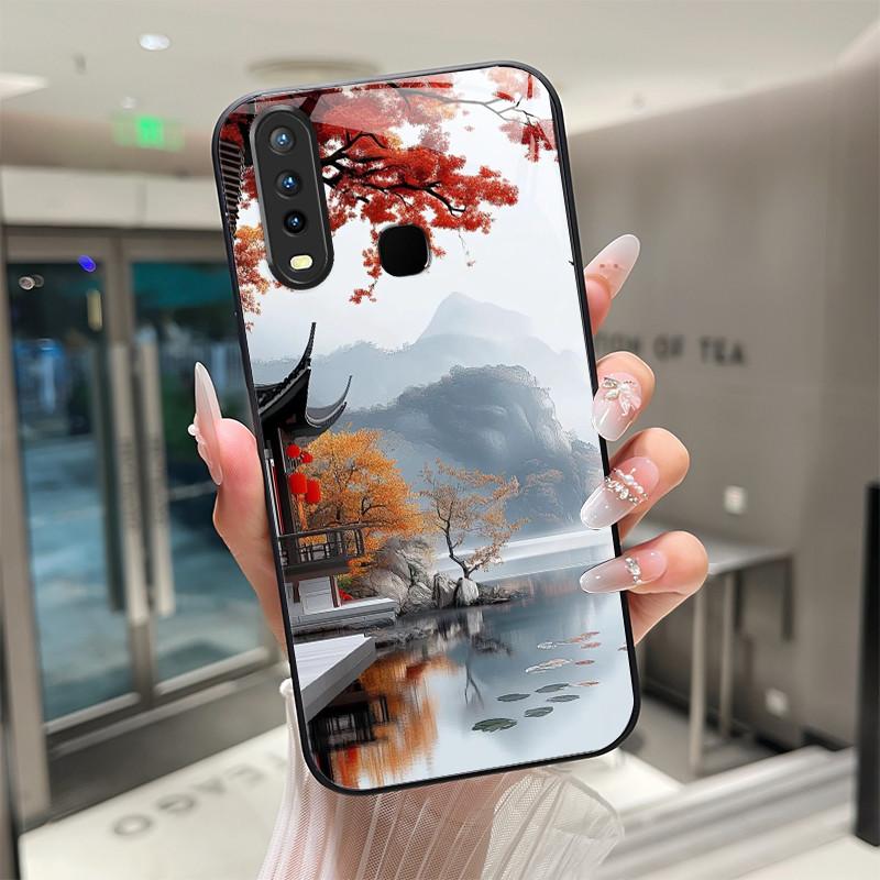 Beautiful Flower Cute Cats Case For Vivo Y11 2019 1906 Y12 Y17 Y15 Y19 Tempered Glass Phone Case Protective Cover Hard Shell