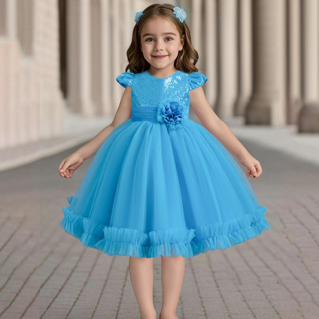 Mädchenkleid Kurzarm Pailletten Blume Puffig Prinzessin Kuchenkleid Gehen Bankett Geburtstagsparty Ballkleider 930 Lieblingskleid des kleinen Mädchens Kleider