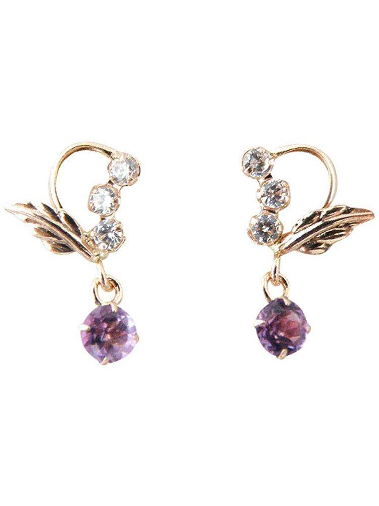 Kotobuki Jewelry February Birthstone Amethyst Angel of Happiness Earrings in 14K Gold and White Gold Set with Polishing (Gift Cloth)