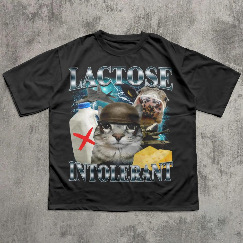 2026 Мужская и Женская Футболка с Мемом Кота для Непереносящих Лактозу Лактозная Рубашка Глупые Подарки Забавные Кошки Футболка Странная Футболка Неловкие Футболки S