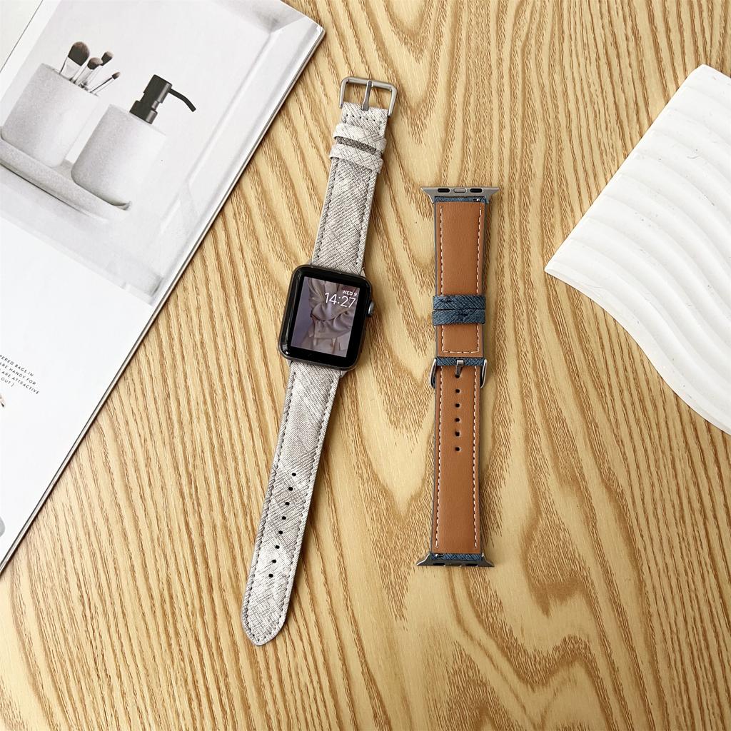 Watch Bands For Apple Watch Series 10 Ultra 9 8 7 SE 6 5 4 3 2 1 46mm 49mm 45mm 44mm 42mm Leather Wrist Strap with Steel Buckle