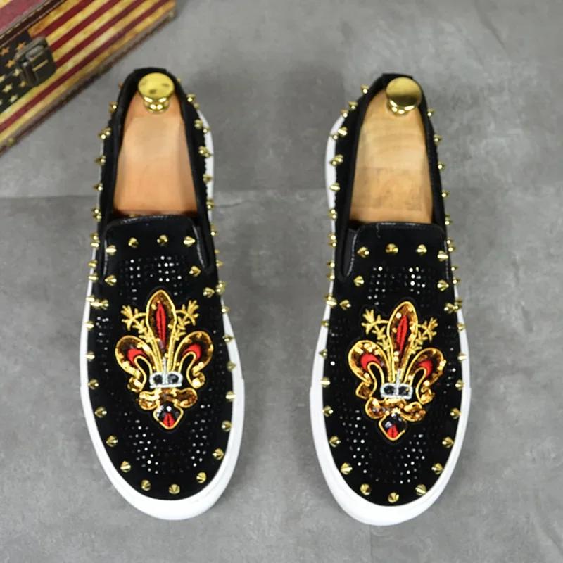 Shoes for Men Leather Casual Shoes Man Fashion Trend Luxury Embroidery Rivet Flat Mens Sneakers Shoes Leisure Slip-on Loafers