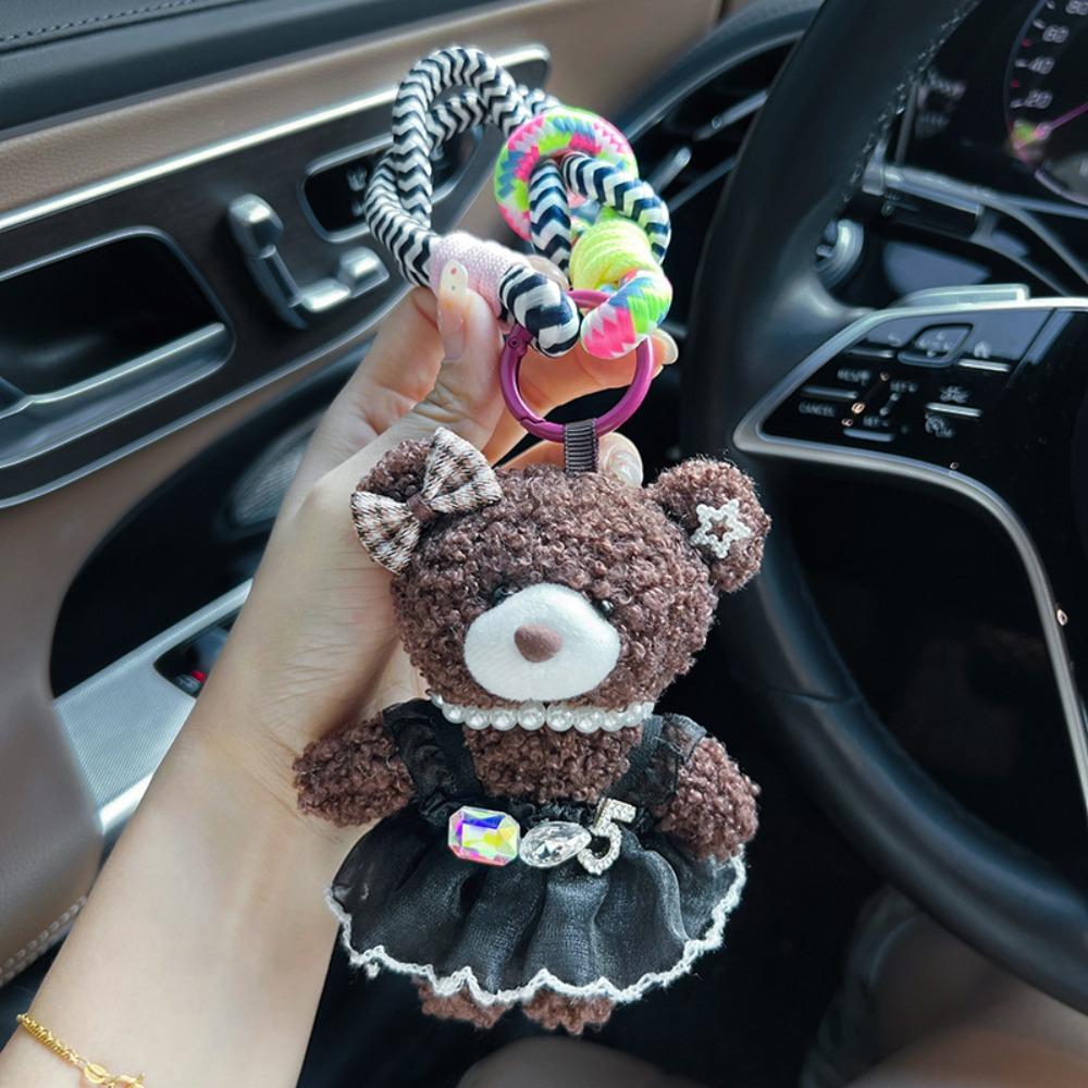 Cute Cartoon Puffy Skirt Little Bear Keychain Soft Bag Charm Trend Plush Doll Pendant Bag Pendant