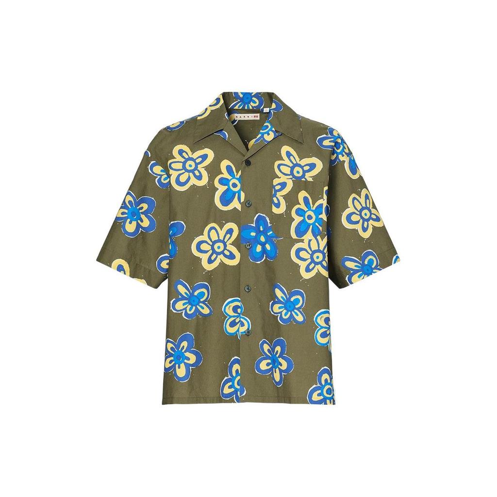 Uniqlo X Marni Collaboration SS22 Floral Print Loose Short Sleeve Shirt Men shirts Dark-Olive 449637-57