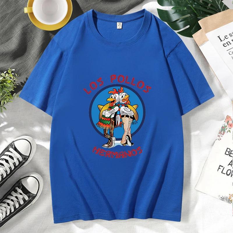 LOS POLLOS Hermanos Morsom Trykket T-skjorte Herre Mote Casual Kortermet Sommer Bomull Pustende T-skjorte Kyllingbrødre Tee