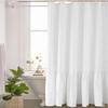 Cortina de Ducha Lisa de Lino Algodón con 12 Ganchos Impermeable Floral Volante Falbala Borde con Volante Festón Bajo Festoneado Decoración Baño Aseo