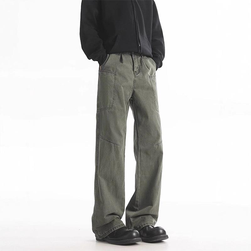 American retro lumberjack jeans men's autumn trendy brand design sense loose casual cleanfit straight pants