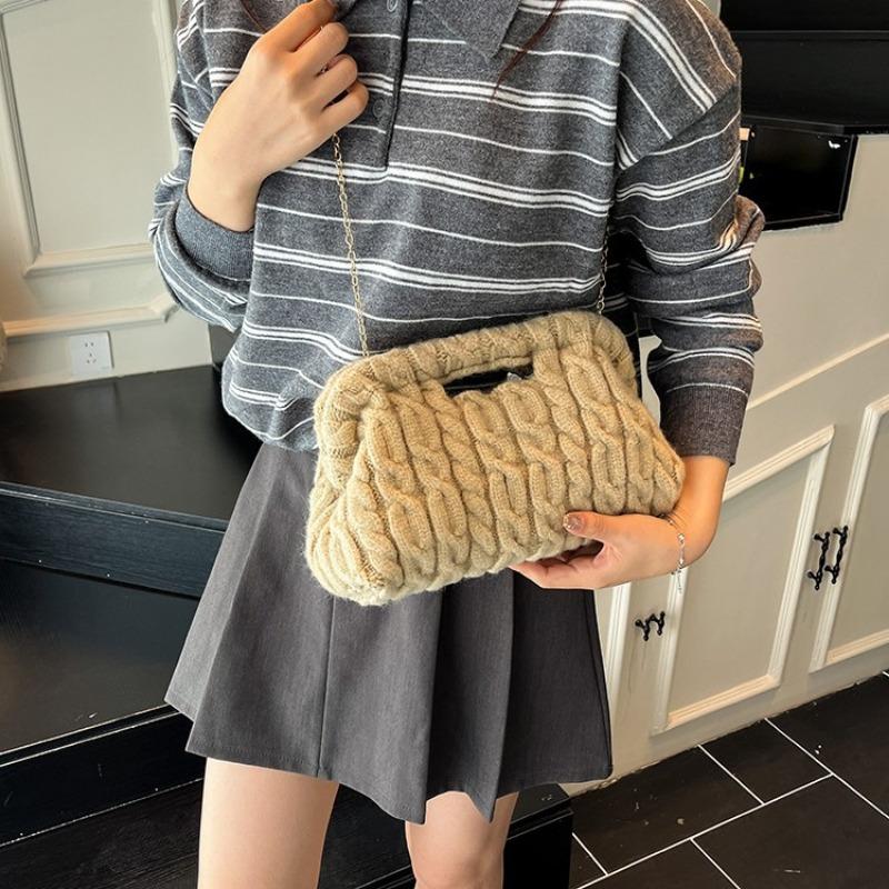 Wool Knitted Bag Women's Large-capacity New Autumn and Winter Versatile Chain Messenger Bag Casual Commuter Bag