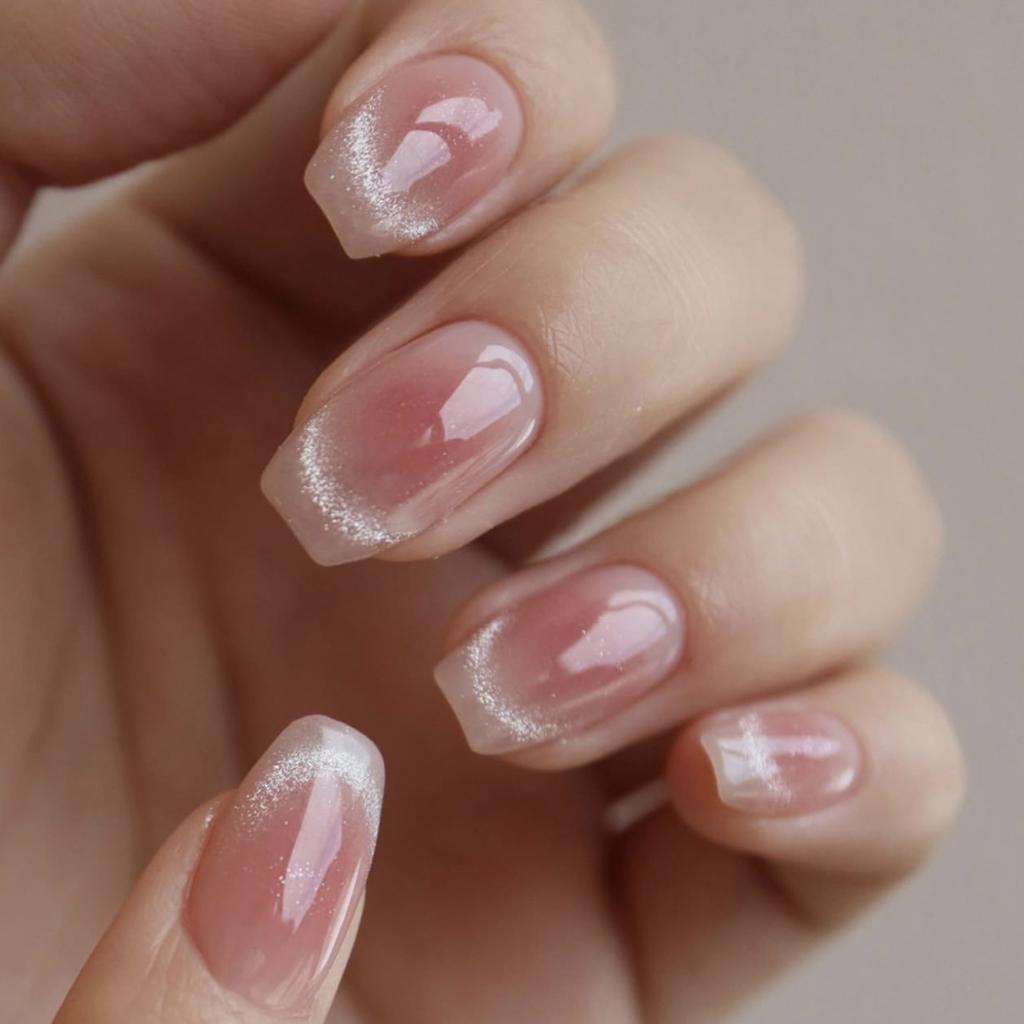 24Pcs Cute Short Square Press On Nails Cat Eye Glitter Diamond Full Cover Artificial Nail Tips For Girls