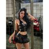 Kkx European and American Sexy Gyaru Style Street Punk Lace-up Hollow PU Leather Short Navel Hanging Neck Vest Top