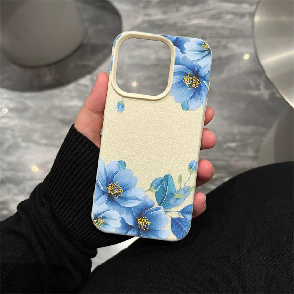 Durable Anti Shock Phone Case For Samsung A07 A15 A16 A53 A54 A56 S24 Ultra S25 Ultra Soft Touch Blue Flowers Elegant Case Samsung A05S