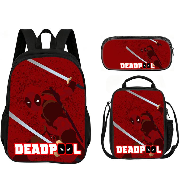 Deadpool  School 3Pcs Set Backpack+lunch Box+Pencil Case Fashion Schoolbag Backpack Trend Kids Gift Practical Multifunctional