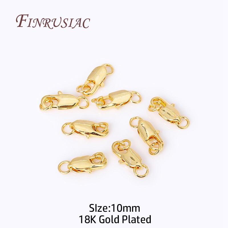 18K Gold Plated Oval Lobster Clasp with 2 Closed Ring Connectors For DIY Bracelet Necklace Lock Findings Jewelry Making Supplies