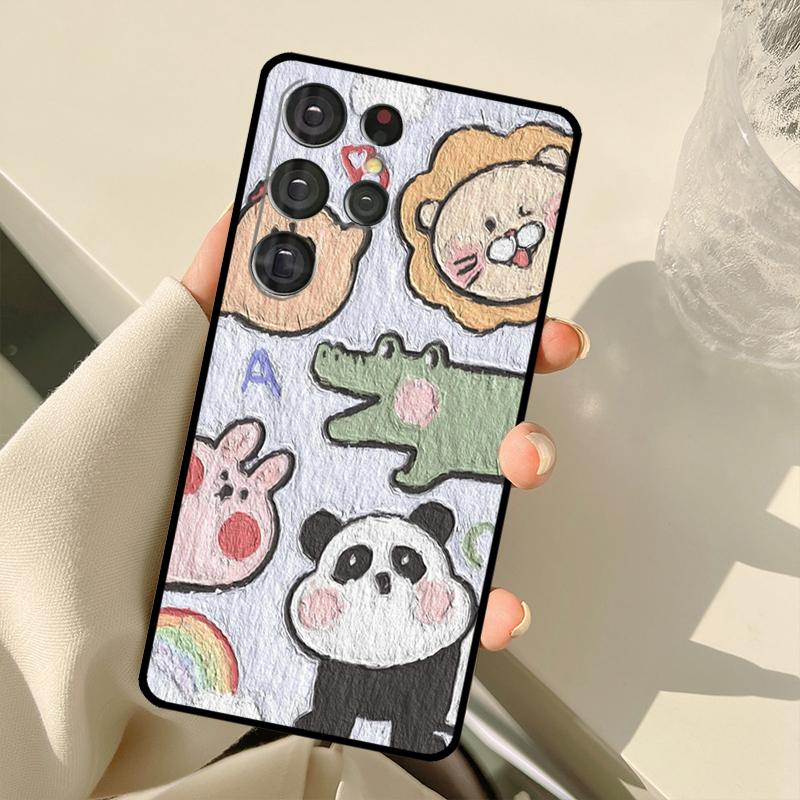 Kawaii Hasen Bären Koreanische Ölgemälde Hülle Für Samsung Galaxy S22 S21 Ultra Note 20 S8 S9 S10 Note 10 Plus S20 FE S21 FE Hülle