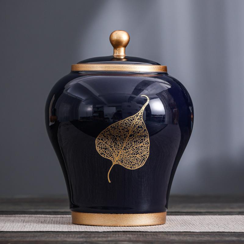 Creative Ge kiln tea jar, high-end ceramic gilded sealed storage jar, household tea storage jar