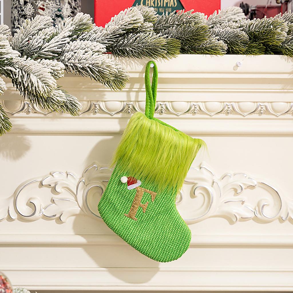 26 Letter Christmas Stockings Green, 8 Inch Christmas Stockings Suitable For Christmas Tree Fireplace Decorations