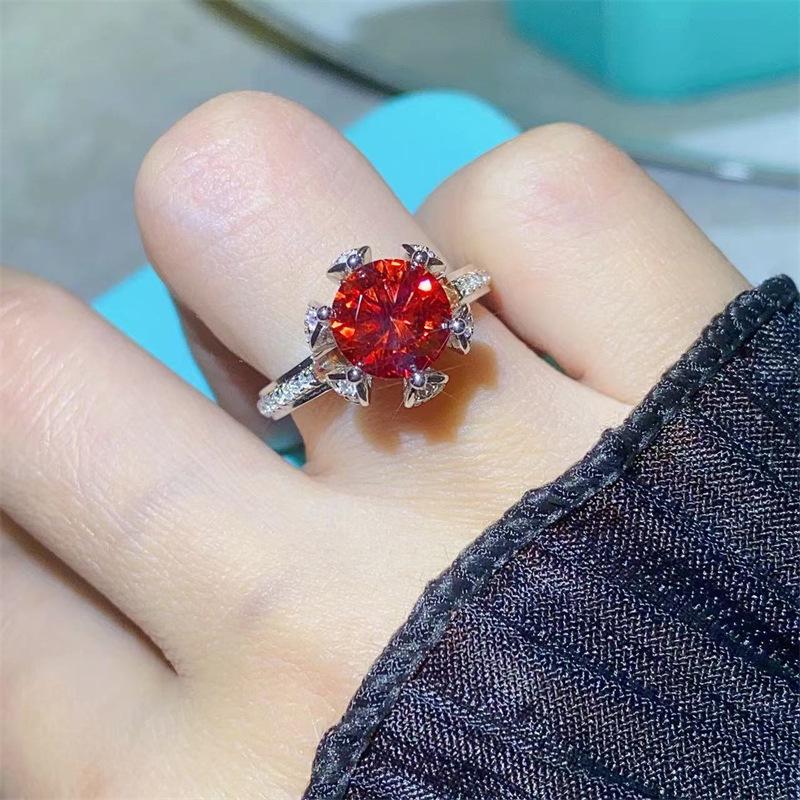 2 Carat Pigeon s Blood Red Moissanite Ring with Kaka Bud Design Size 14