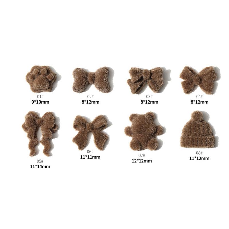

10Pcs Plush Bear Nails Jewelry Cute Plush Bow Rabbit Milk Coffee Charms Nail Art Decoration Manicure Accessories