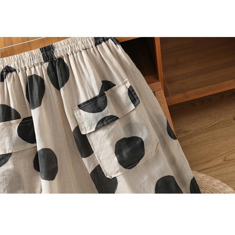 DIMANAF 2026 Summer New Plus Size Women Long Pants Vintage Loose Elastic Waist Casual Lady Bottoms Printing Black