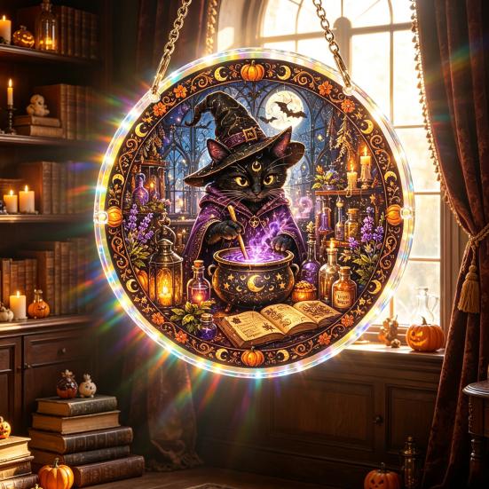 Holiday Party Hanging Adornments Halloween Acrylic Puzzle Sun Catcher, DIY Spooky Suncatcher Kit, Rainbow Light Shadow Craft Gothic Stained
