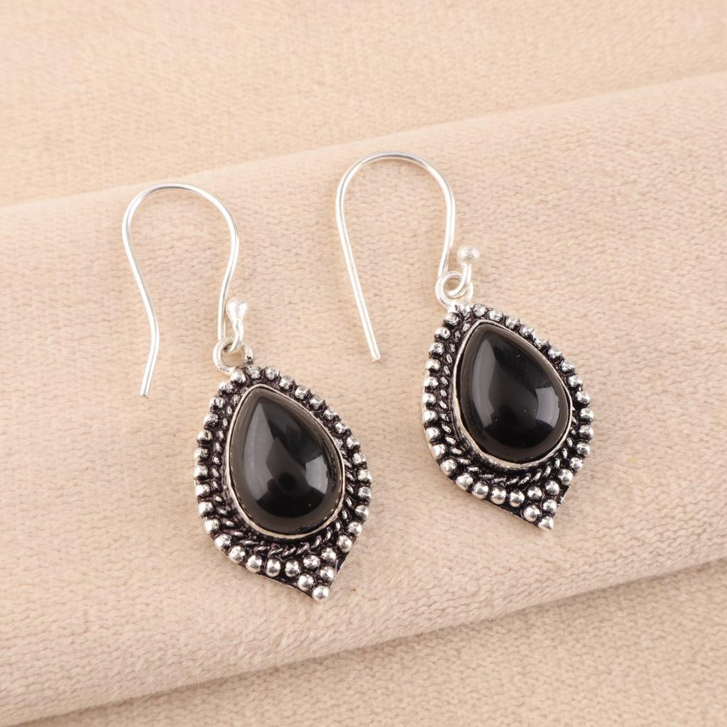 Black Tourmaline Gemstone 925 Sterling Silver Handmade Jewelry Boho Earrings1.6" EE-164-28