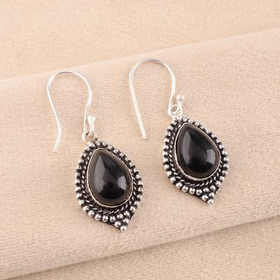 Schwarzer Turmalin Edelstein 925 Sterlingsilber Handgefertigter Schmuck Boho Ohrringe 1.6" EE-164-28