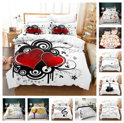 Juego de cama con estampado de notas musicales, funda de edredón con patrón musical, funda de almohada, 2 o 3 piezas, tela de microfibra, decoración del hogar suave y cómoda