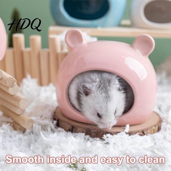 Gnaw Resistant Pet House Ceramic Hamster House Summer Bear Shaped Hideout Cave