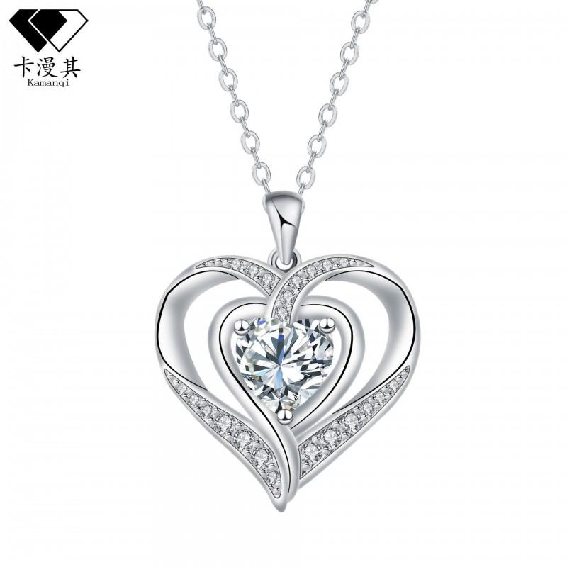 Heart Shape Rhinestone Pendant Necklace Women Copper Chain Fashion Jewelry 2025 White