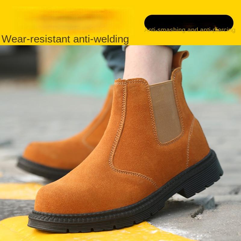 Welding Middle Help Anti-smashing and Anti-piercing Labor Insurance Shoes Anti-welding Wear-resistant Suede Leather Safety Shoes