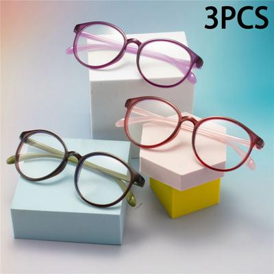 3 Paires de Lunettes de Lecture Rondes Sans Ordonnance - Monture PC Ronde Mignonne à Monture Entière avec Verres en Polycarbonate Transparent
